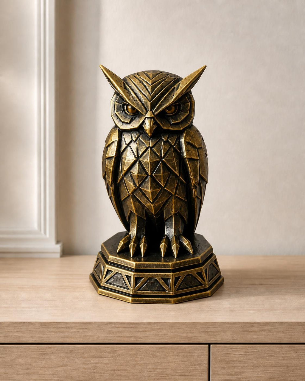 Art-déco-Eule – geometrische Eulenskulptur | handbemalt oder gedruckt | Made in Germany FehnFactory