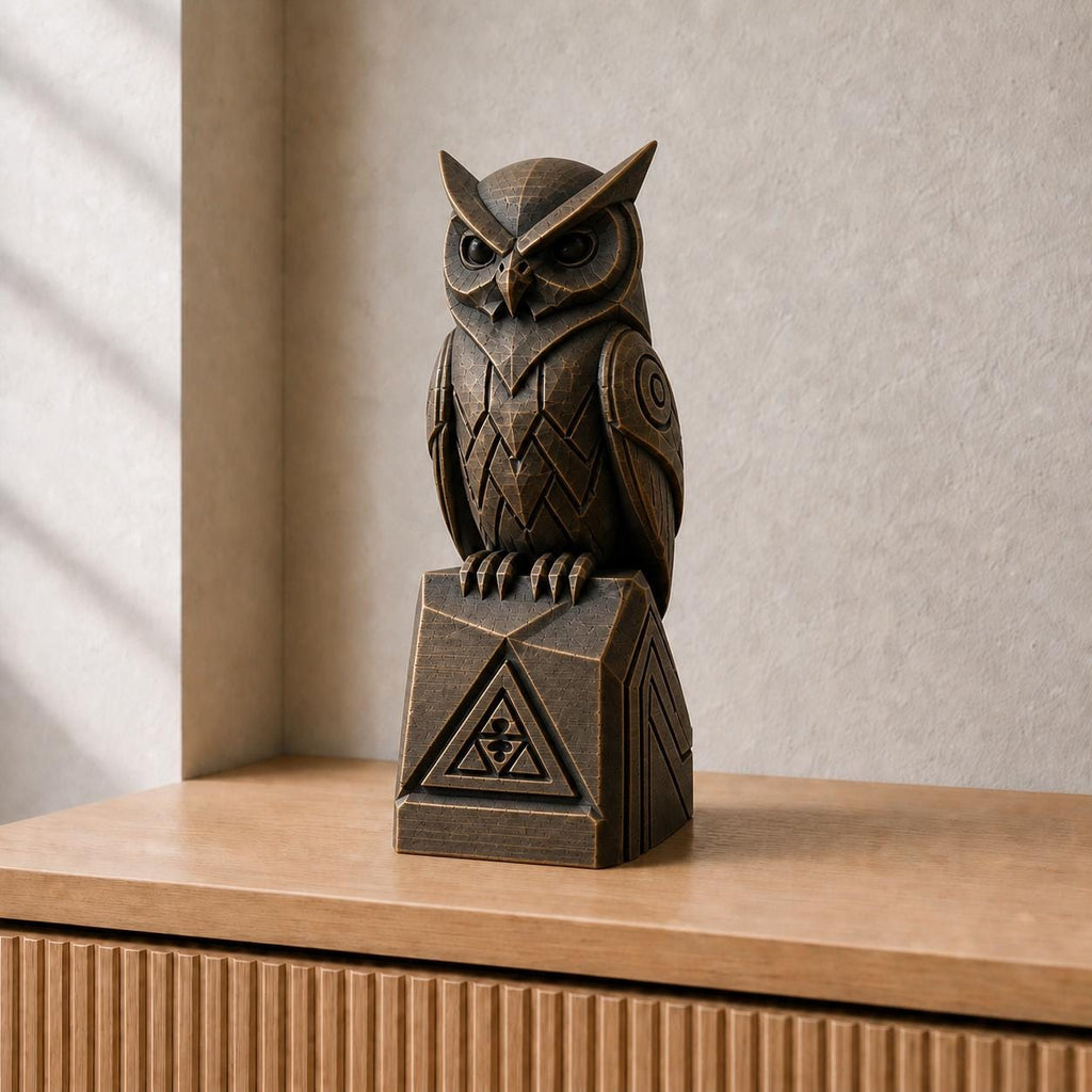 Der weise Wächter – geometrische Eulen-Skulptur | handbemalt | Made in Germany FehnFactory