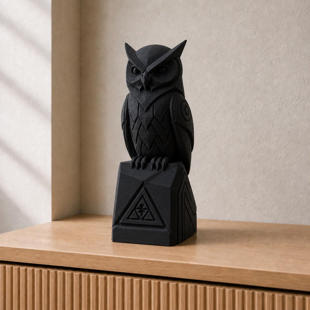Der weise Wächter – geometrische Eulen-Skulptur | handbemalt | Made in Germany FehnFactory