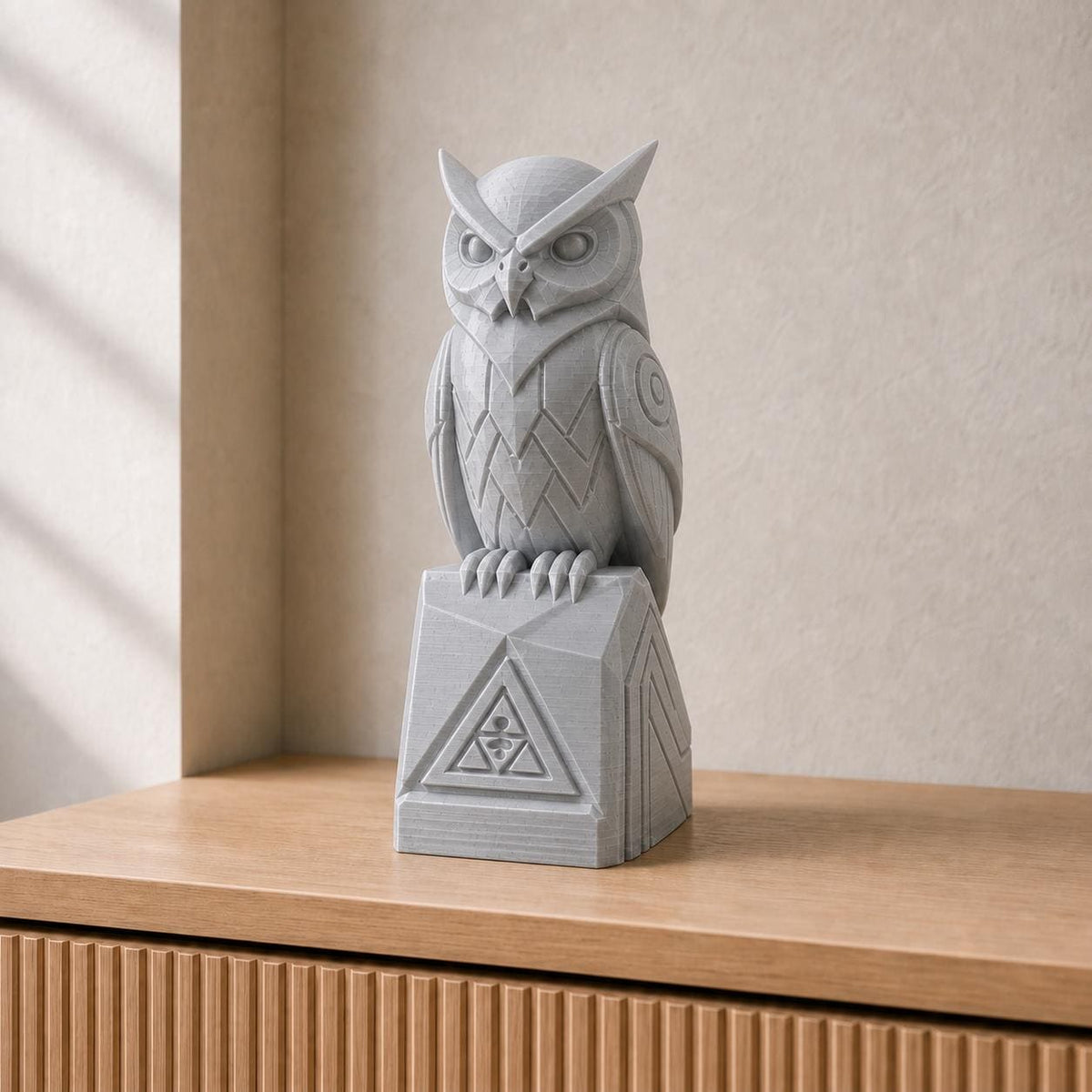Der weise Wächter – geometrische Eulen-Skulptur | handbemalt | Made in Germany FehnFactory