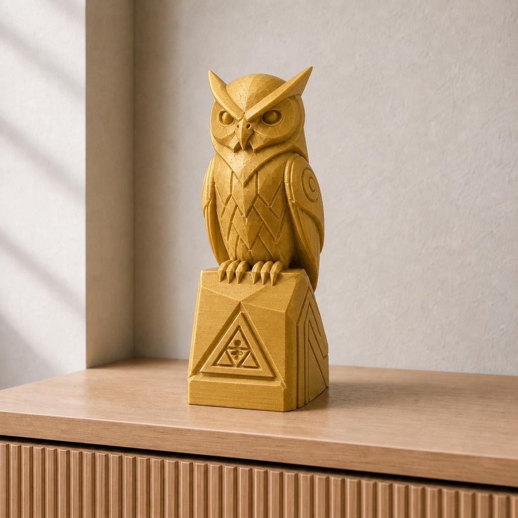 Der weise Wächter – geometrische Eulen-Skulptur | handbemalt | Made in Germany FehnFactory