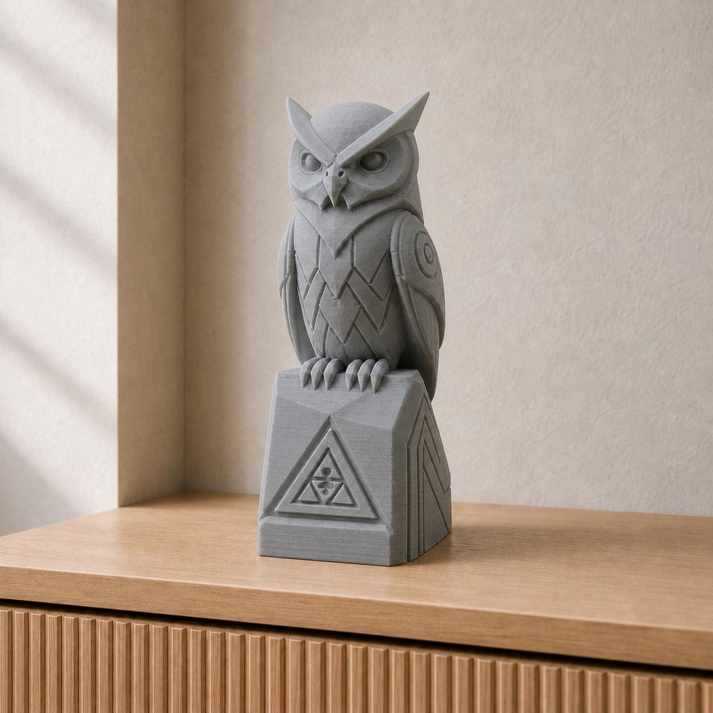 Der weise Wächter – geometrische Eulen-Skulptur | handbemalt | Made in Germany FehnFactory