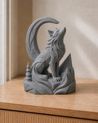 Wolfsgeist – Wolf-und-Mond-Skulptur | handbemalt | Made in Germany FehnFactory