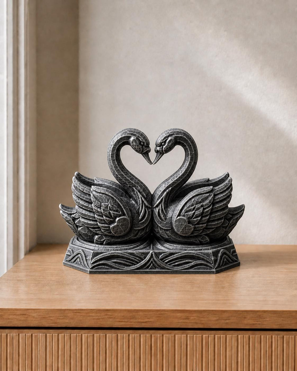 Schwäne der Liebe – Herzskulptur | handbemalt oder gedruckt | Made in Germany FehnFactory