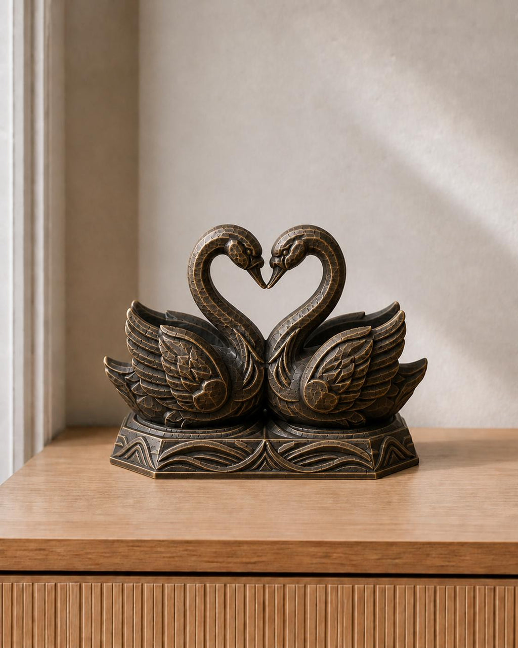 Schwäne der Liebe – Herzskulptur | handbemalt oder gedruckt | Made in Germany FehnFactory