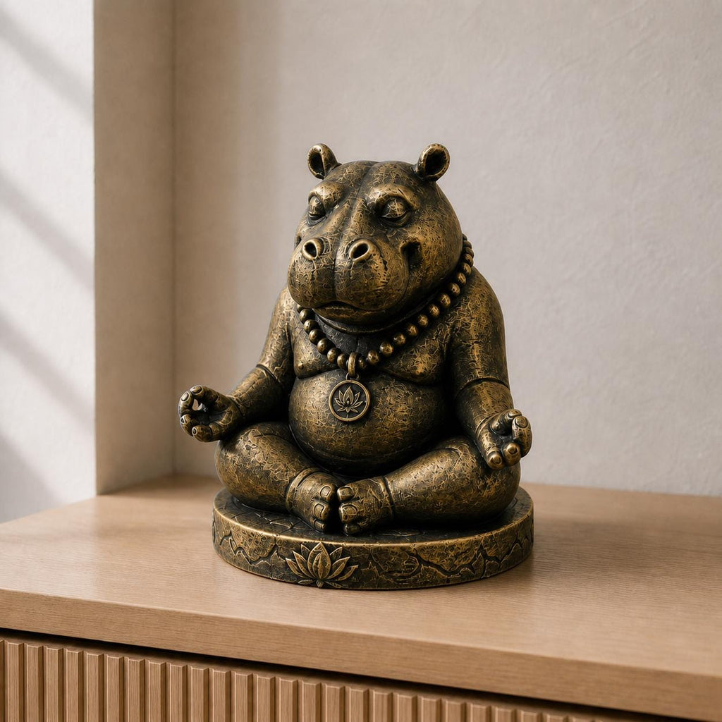 Zen-Hippo – meditierende Nilpferd-Skulptur | handbemalt | Made in Germany FehnFactory