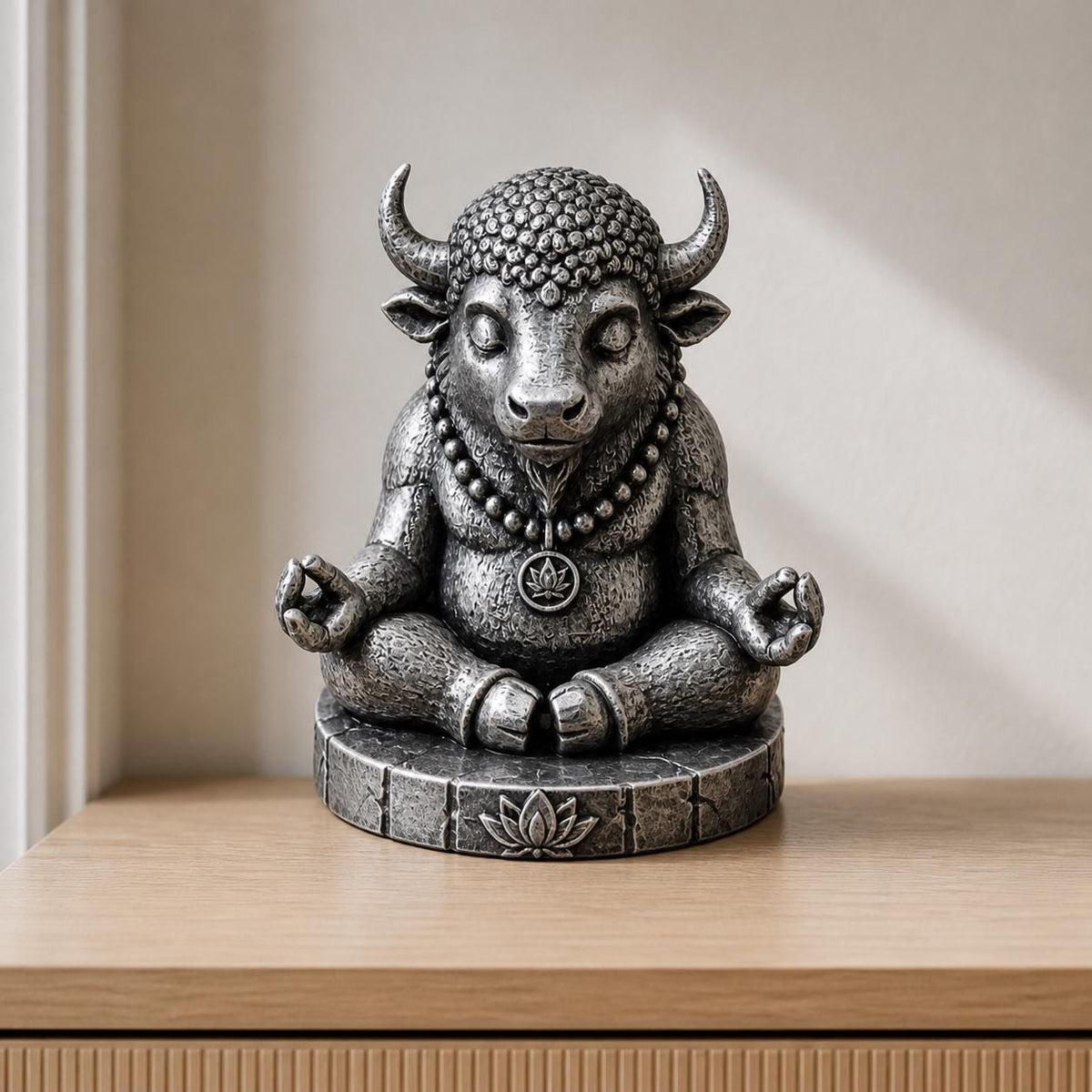 Zen-Bison – meditierende Bison-Skulptur | handbemalt | Made in Germany FehnFactory