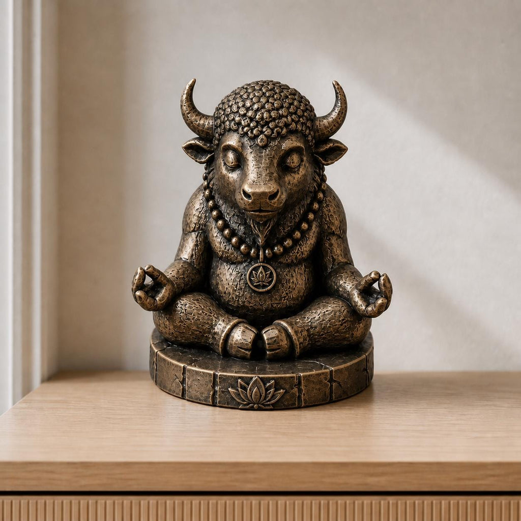Zen-Bison – meditierende Bison-Skulptur | handbemalt | Made in Germany FehnFactory