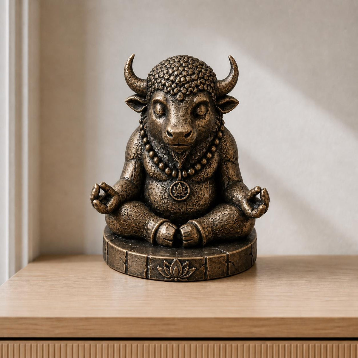 Zen-Bison – meditierende Bison-Skulptur | handbemalt | Made in Germany FehnFactory