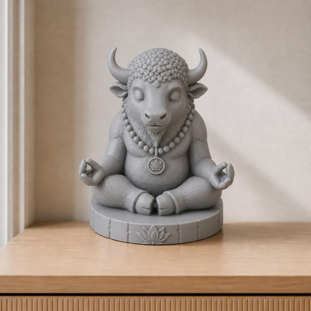 Zen-Bison – meditierende Bison-Skulptur | handbemalt | Made in Germany FehnFactory