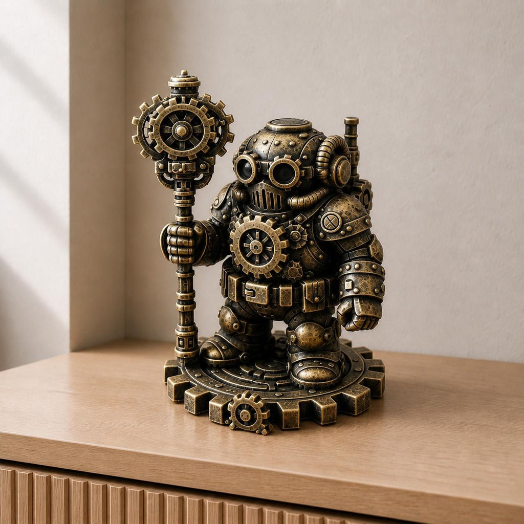 Steampunk-Roboter mit Zahnradstab – Skulptur | handbemalt | Made in Germany FehnFactory