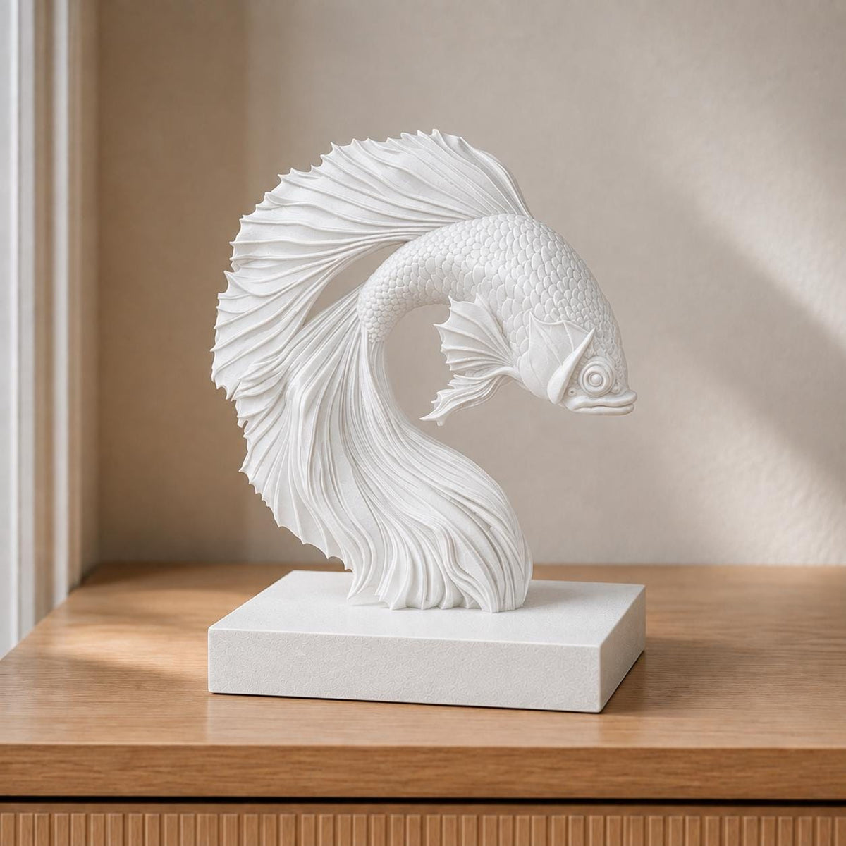 Kampffisch im Flossenbogen – Betta-Fisch-Skulptur | handbemalt oder gedruckt | Made in Germany FehnFactory