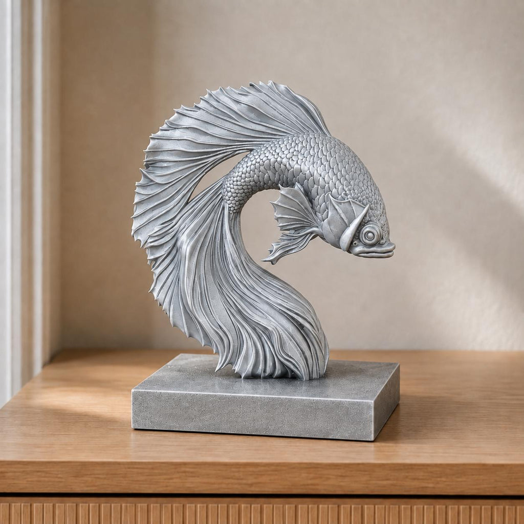 Kampffisch im Flossenbogen – Betta-Fisch-Skulptur | handbemalt oder gedruckt | Made in Germany FehnFactory