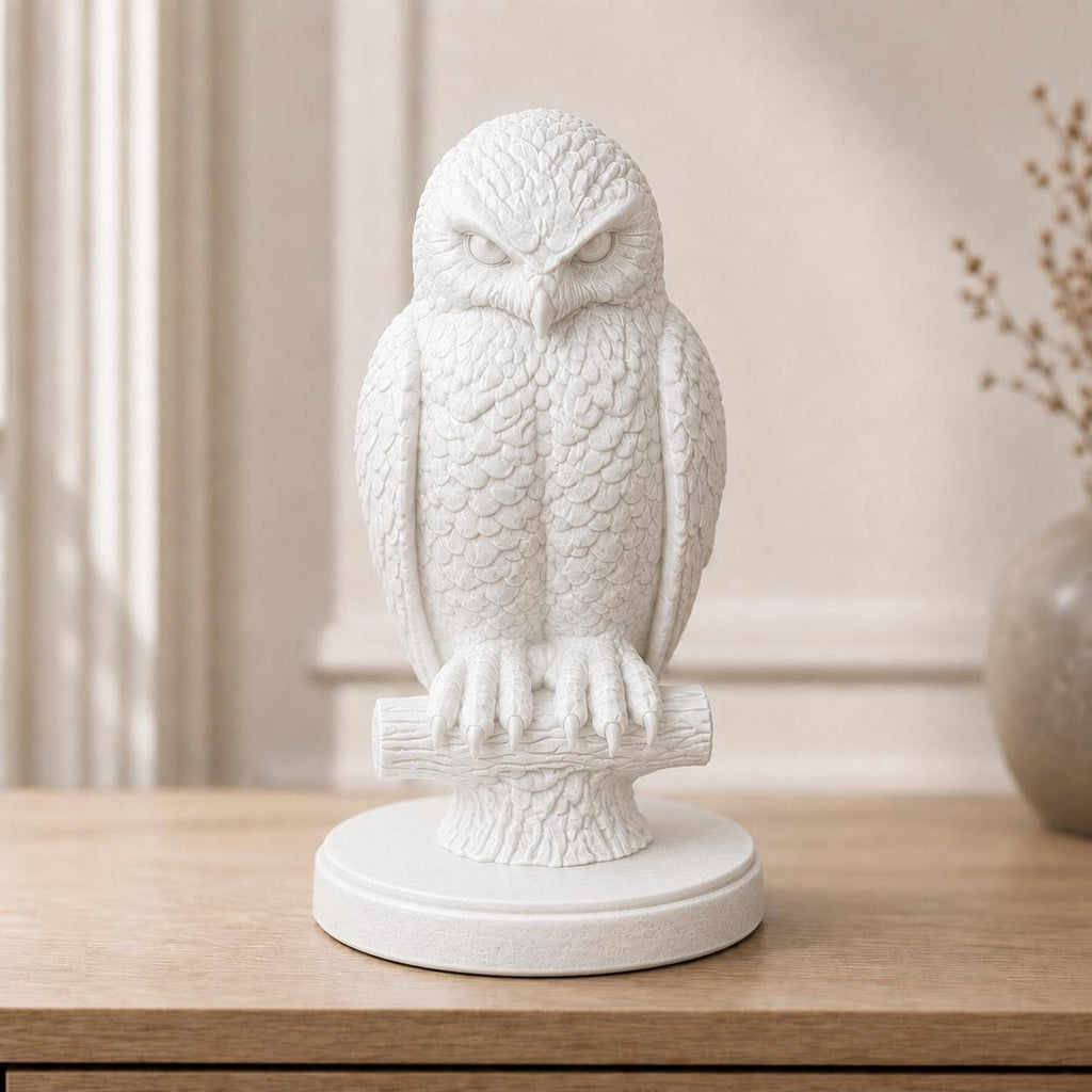 Schneeeule auf Ast – realistische Eulenskulptur | handbemalt oder gedruckt | Made in Germany FehnFactory