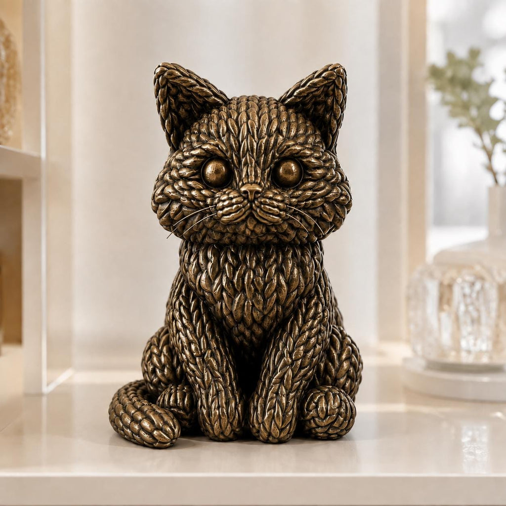 Sitzende Katze in Strickoptik – niedliche Katzenskulptur | handbemalt oder gedruckt | Made in Germany FehnFactory