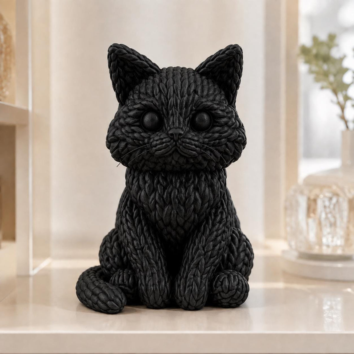 Sitzende Katze in Strickoptik – niedliche Katzenskulptur | handbemalt oder gedruckt | Made in Germany FehnFactory