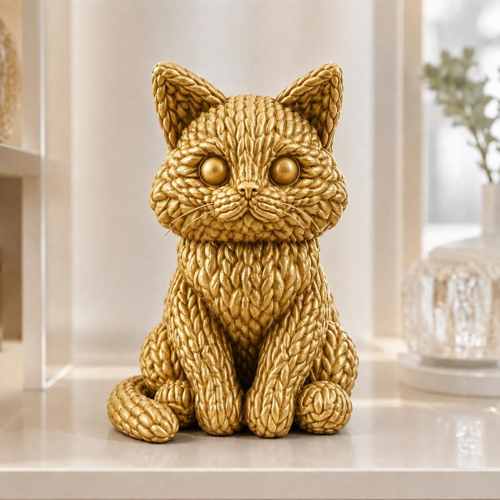Sitzende Katze in Strickoptik – niedliche Katzenskulptur | handbemalt oder gedruckt | Made in Germany FehnFactory