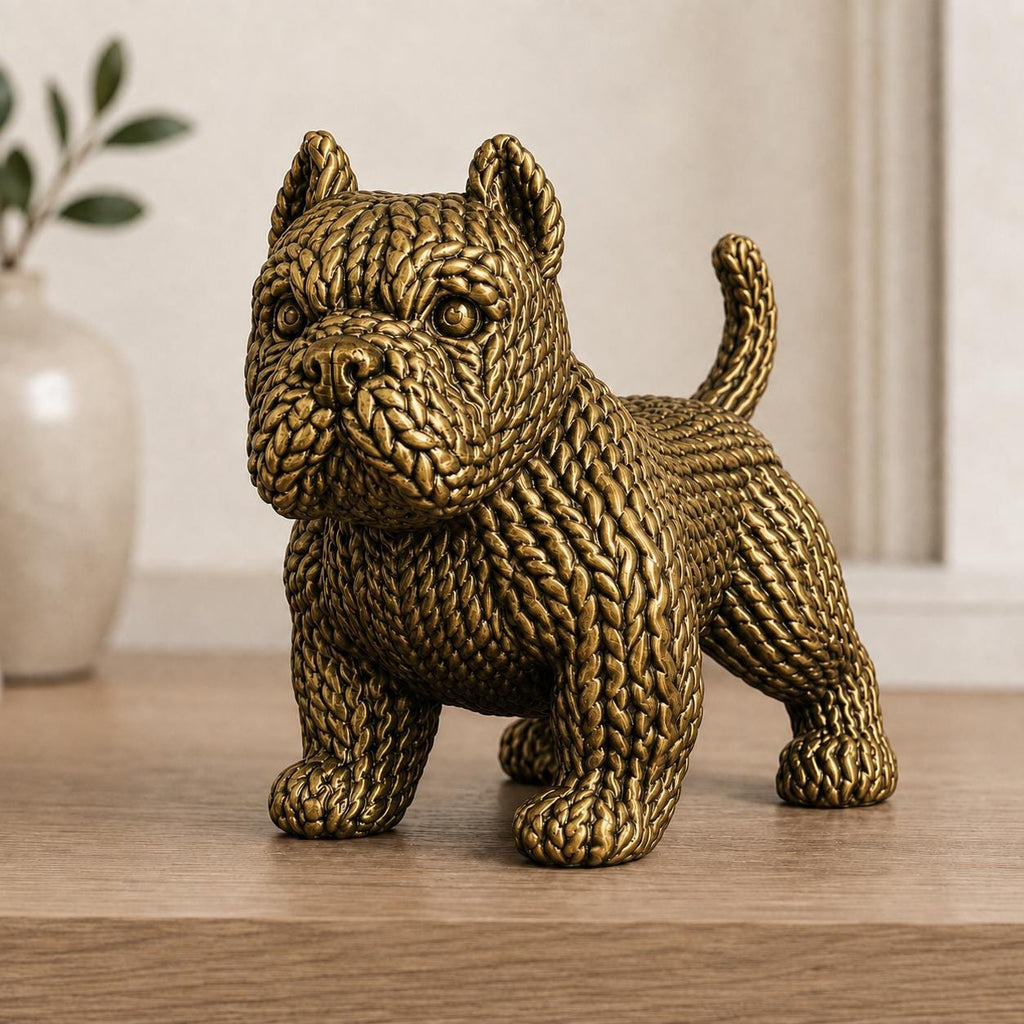 Stehender Pitbull-Welpe in Strickoptik – Hundeskulptur | handbemalt oder gedruckt | Made in Germany FehnFactory