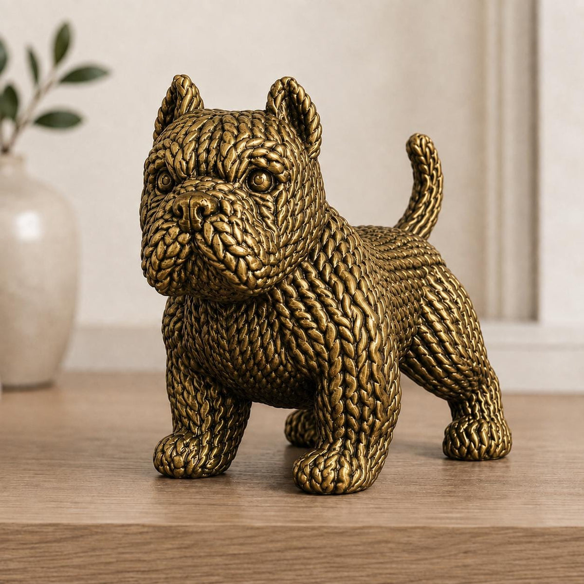 Stehender Pitbull-Welpe in Strickoptik – Hundeskulptur | handbemalt oder gedruckt | Made in Germany FehnFactory