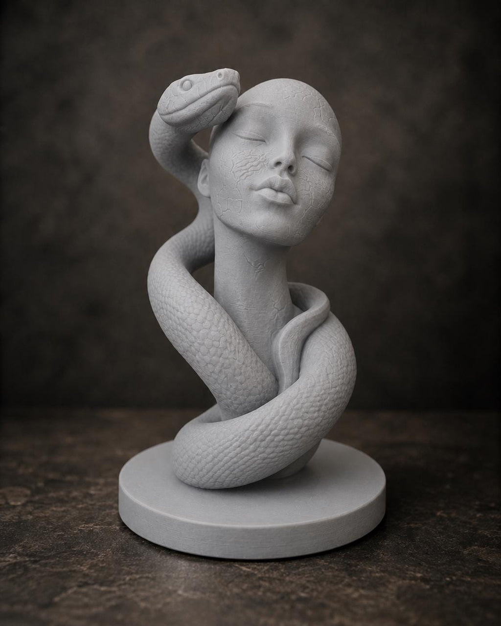 Frauenbüste mit Schlange – mystische Skulptur | handbemalt oder gedruckt | Made in Germany FehnFactory