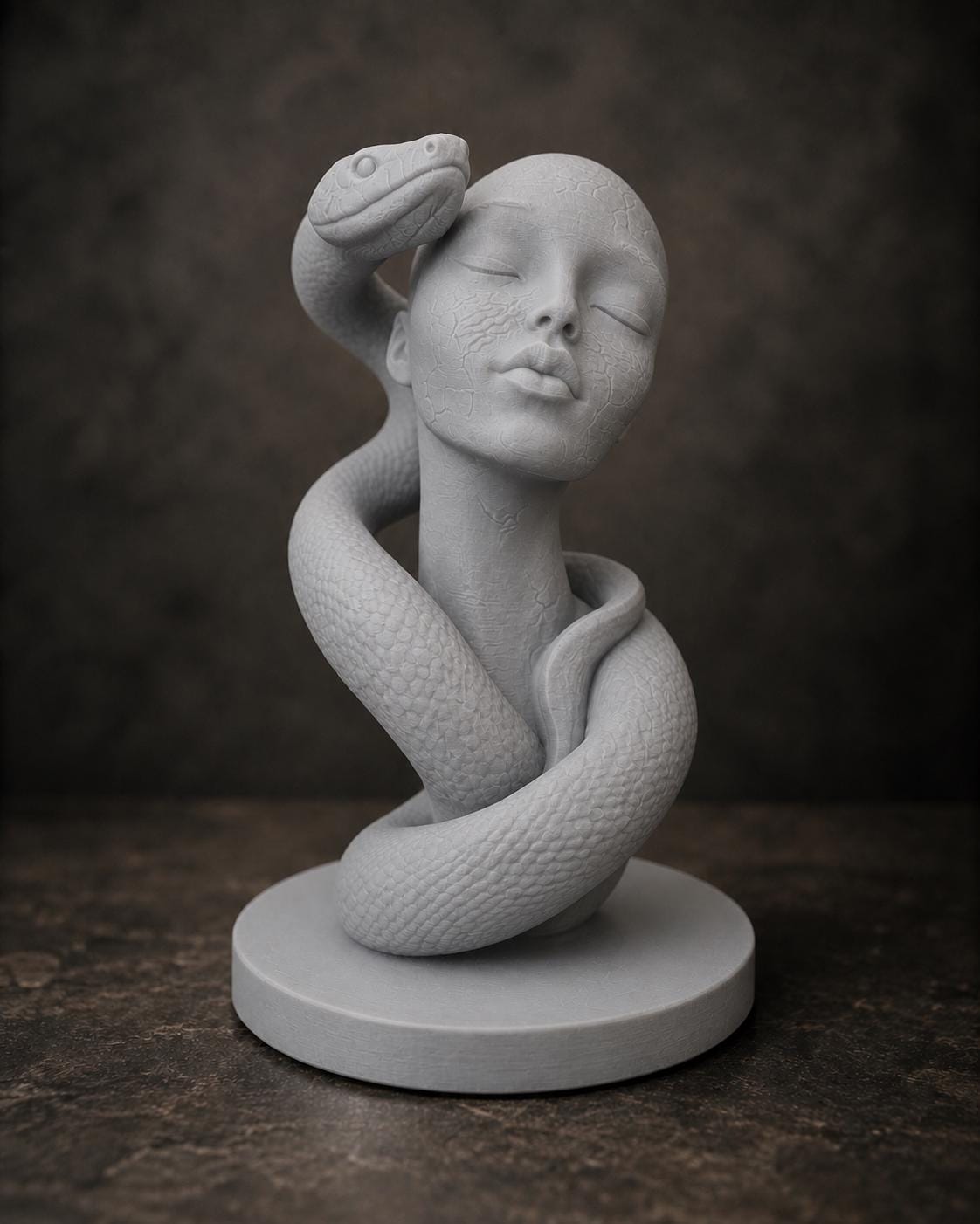 Frauenbüste mit Schlange – mystische Skulptur | handbemalt oder gedruckt | Made in Germany FehnFactory