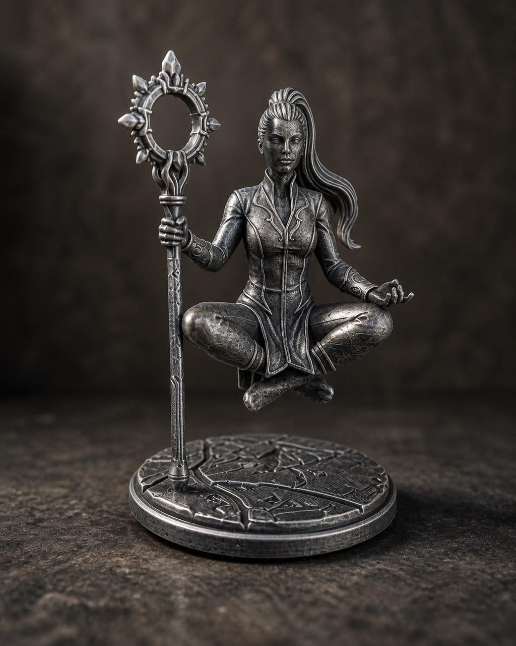 Schwebende Magierin mit Portalstab – Fantasy Skulptur | handbemalt oder gedruckt | Made in Germany FehnFactory