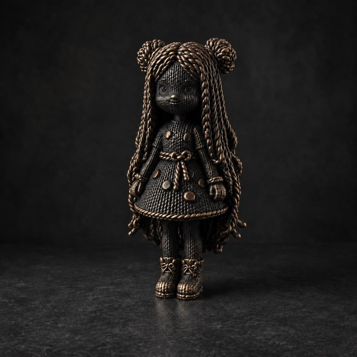 Figur mit langen Zöpfen und Patchwork-Kleid in Strickoptik – Deko-Skulptur | handbemalt oder gedruckt | Made in Germany FehnFactory