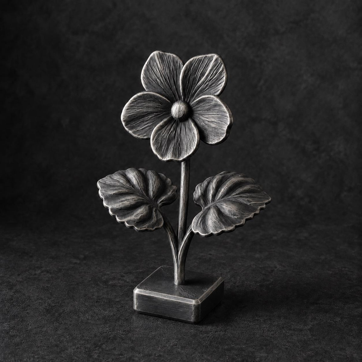 Veilchenblüte mit Herzblättern – florale Skulptur auf Sockel | handbemalt oder gedruckt | Made in Germany FehnFactory
