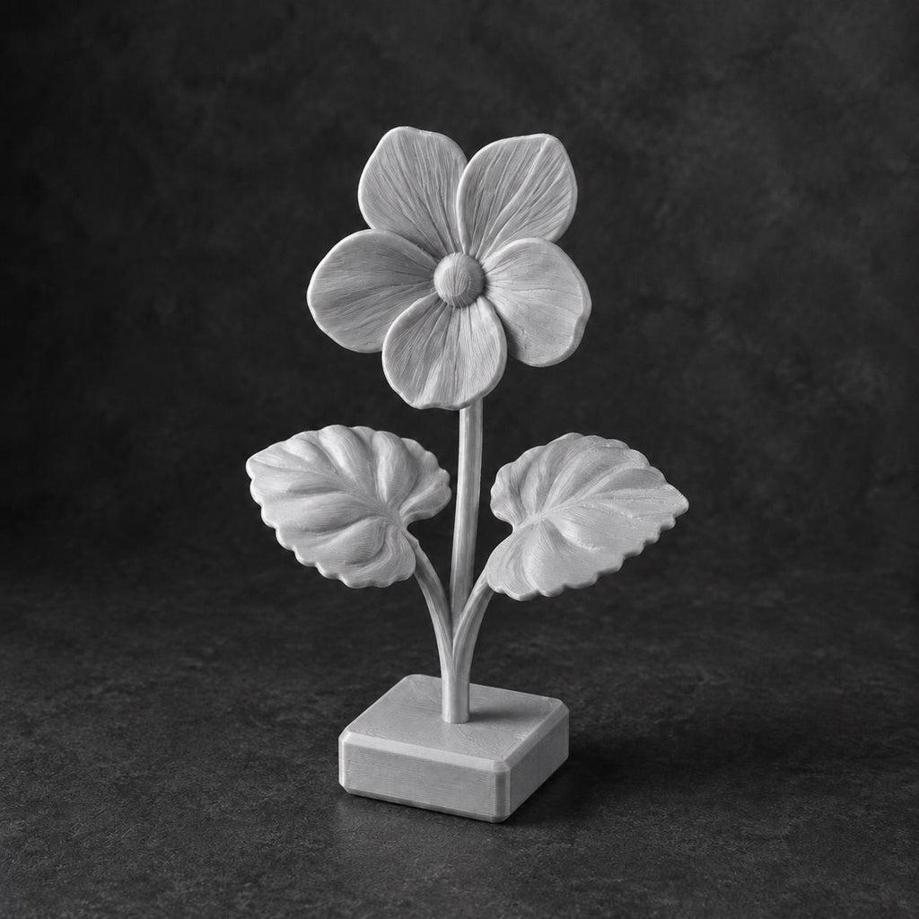 Veilchenblüte mit Herzblättern – florale Skulptur auf Sockel | handbemalt oder gedruckt | Made in Germany FehnFactory