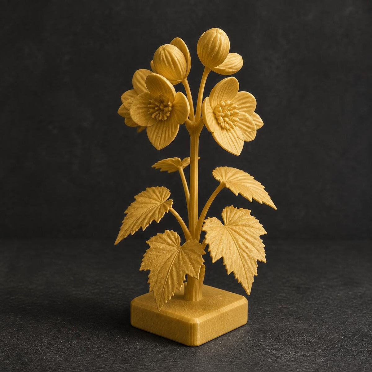 Begonienzweig mit Blüten und Knospen – florale Skulptur auf Sockel | handbemalt oder gedruckt | Made in Germany FehnFactory