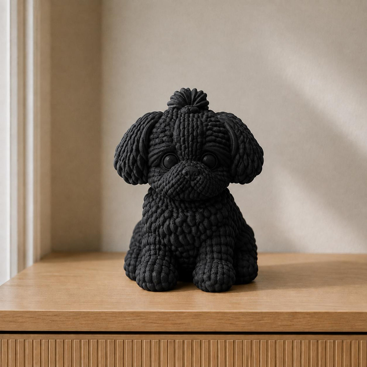 Sitzender Welpe in Strickoptik | Hundeskulptur handbemalt oder gedruckt | Made in Germany FehnFactory
