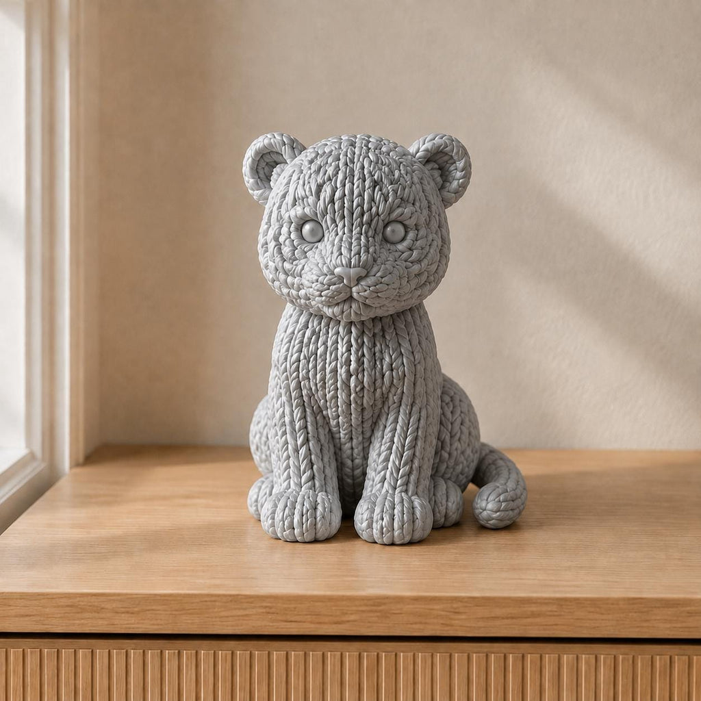 Sitzendes Tigerjunges in Strickoptik | Tierfigur handbemalt oder gedruckt | Made in Germany FehnFactory