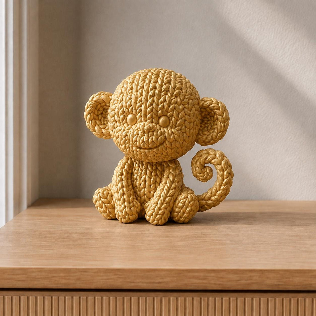 Sitzender Affe in Strickoptik | Tierfigur handbemalt oder gedruckt | Made in Germany FehnFactory