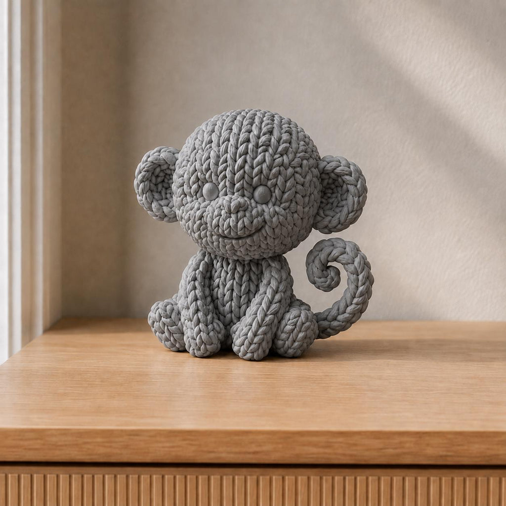 Sitzender Affe in Strickoptik | Tierfigur handbemalt oder gedruckt | Made in Germany FehnFactory