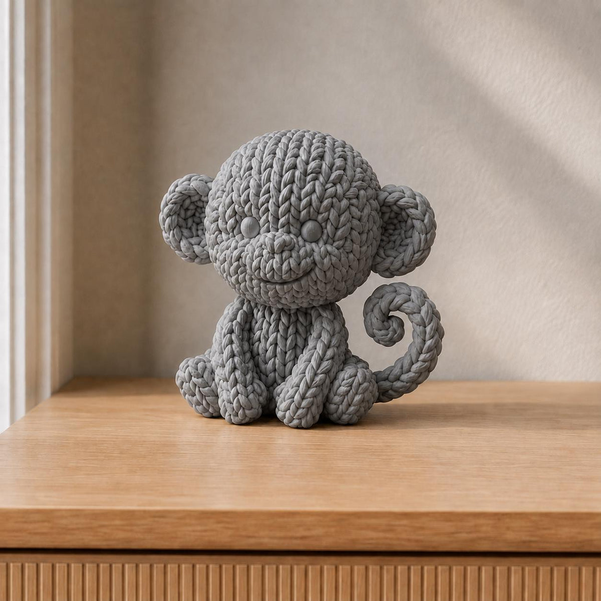 Sitzender Affe in Strickoptik | Tierfigur handbemalt oder gedruckt | Made in Germany FehnFactory