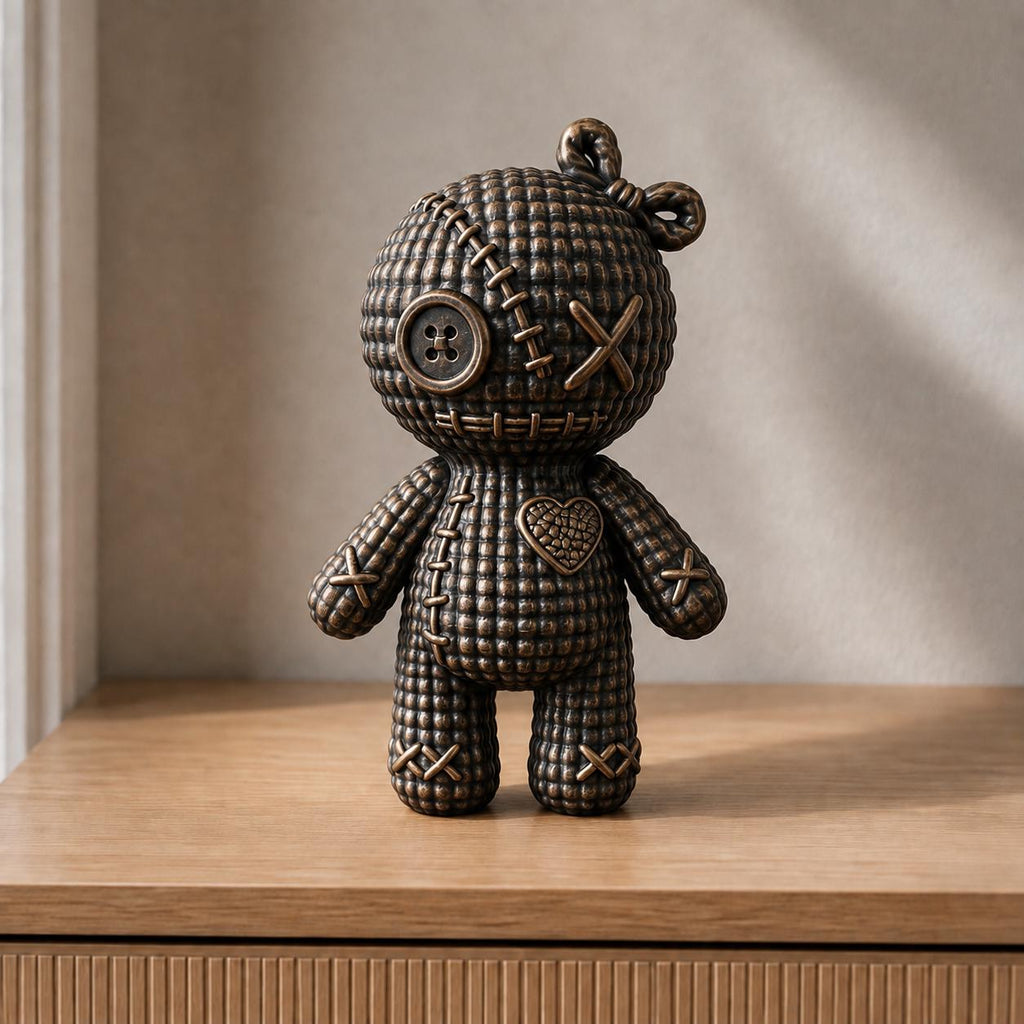 Voodoo-Puppe mit Knopfauge und Herz in Strickoptik | handbemalt oder gedruckt | Made in Germany FehnFactory