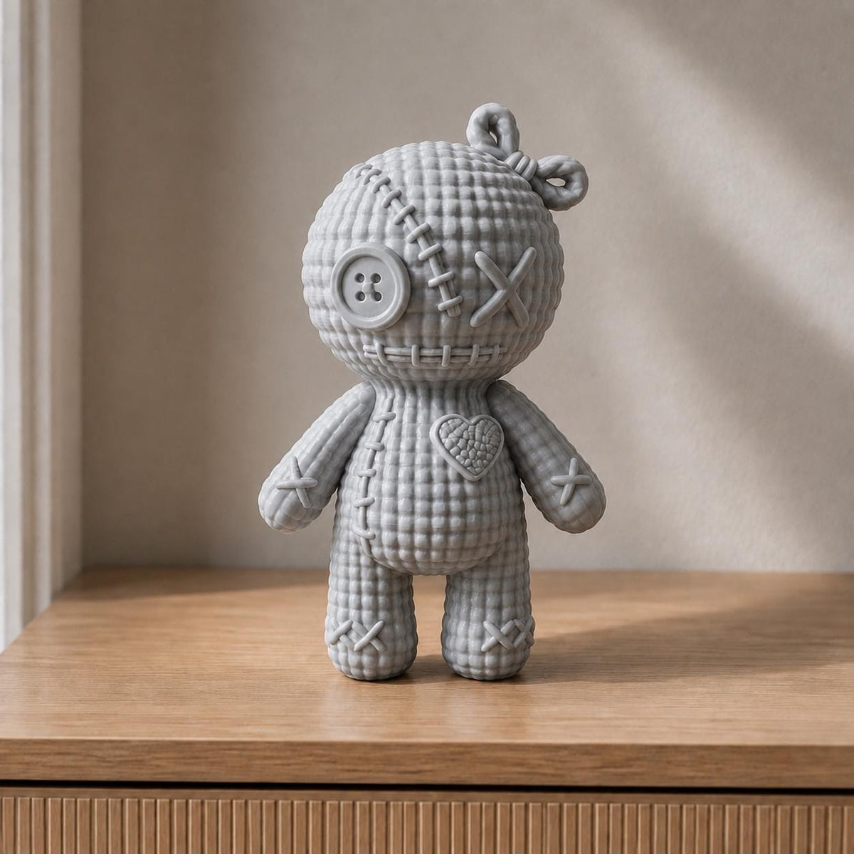 Voodoo-Puppe mit Knopfauge und Herz in Strickoptik | handbemalt oder gedruckt | Made in Germany FehnFactory