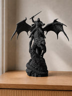 Drachenreiter auf geflügeltem Drachen | Fantasy-Skulptur handbemalt oder gedruckt | Made in Germany FehnFactory
