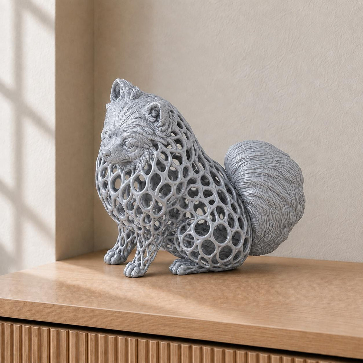 Pomeranian (Zwergspitz) in Voronoi-Optik – Hundeskulptur | Made in Germany FehnFactory