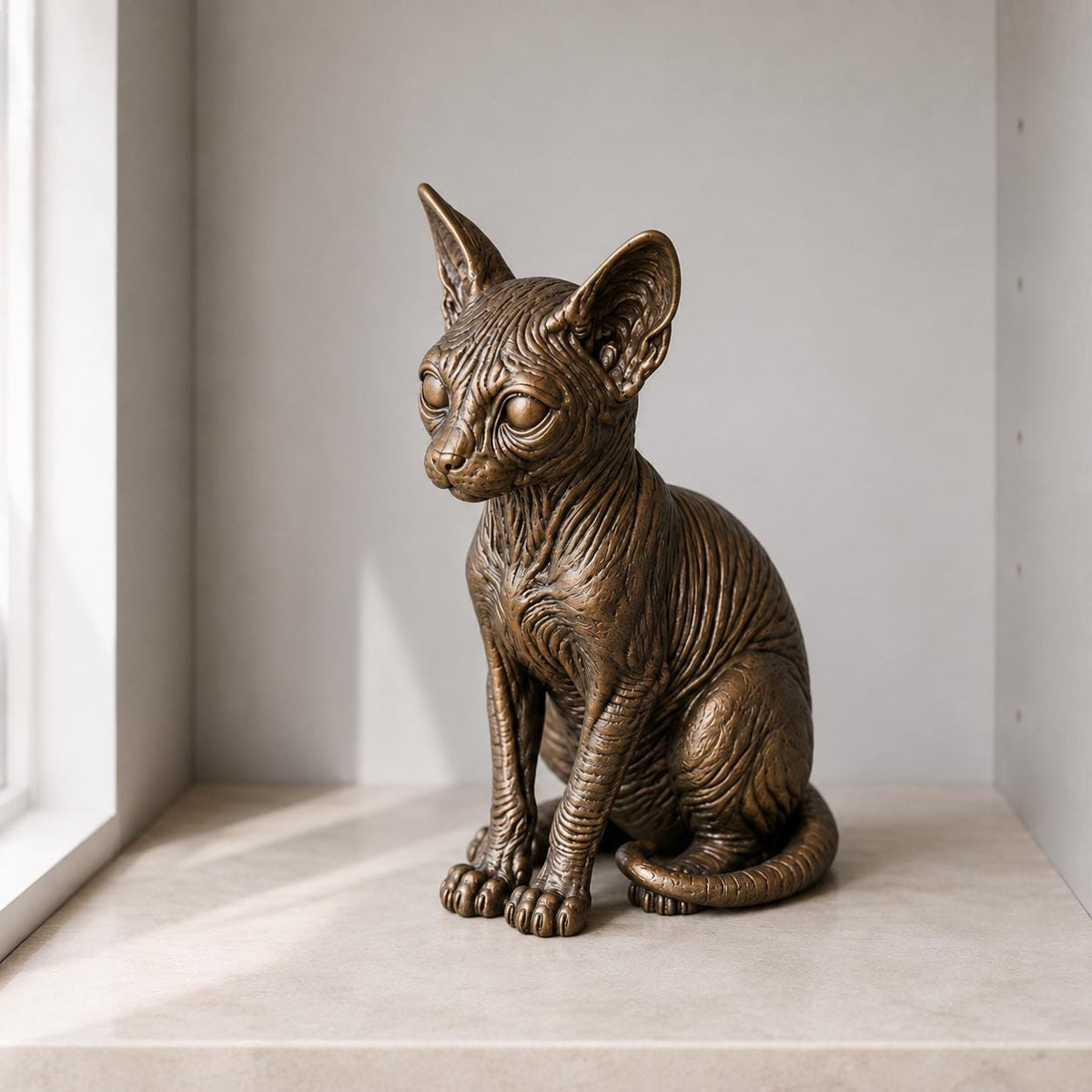 Sphynx Katze – sitzende Ganzkörper-Katzenskulptur | Made in Germany FehnFactory