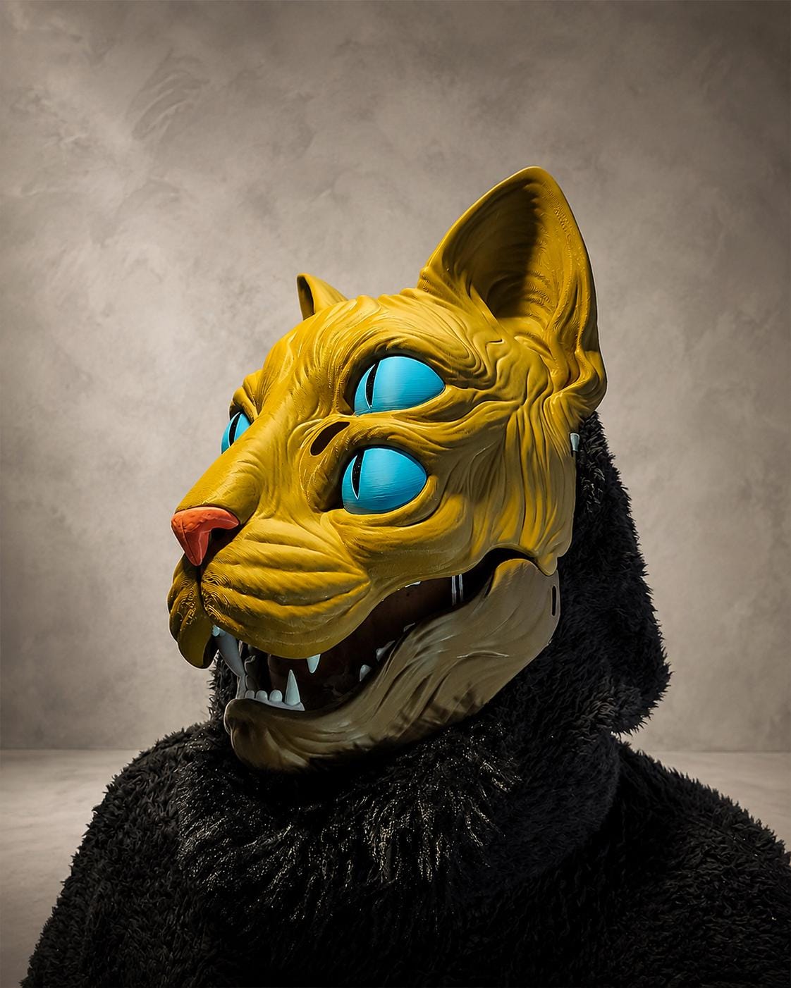 Nekora Maske mit vier Augen und beweglichem Kiefer | 5-farbige Katzen-Cosplay-Maske | PipeCox | Made in Germany FehnFactory