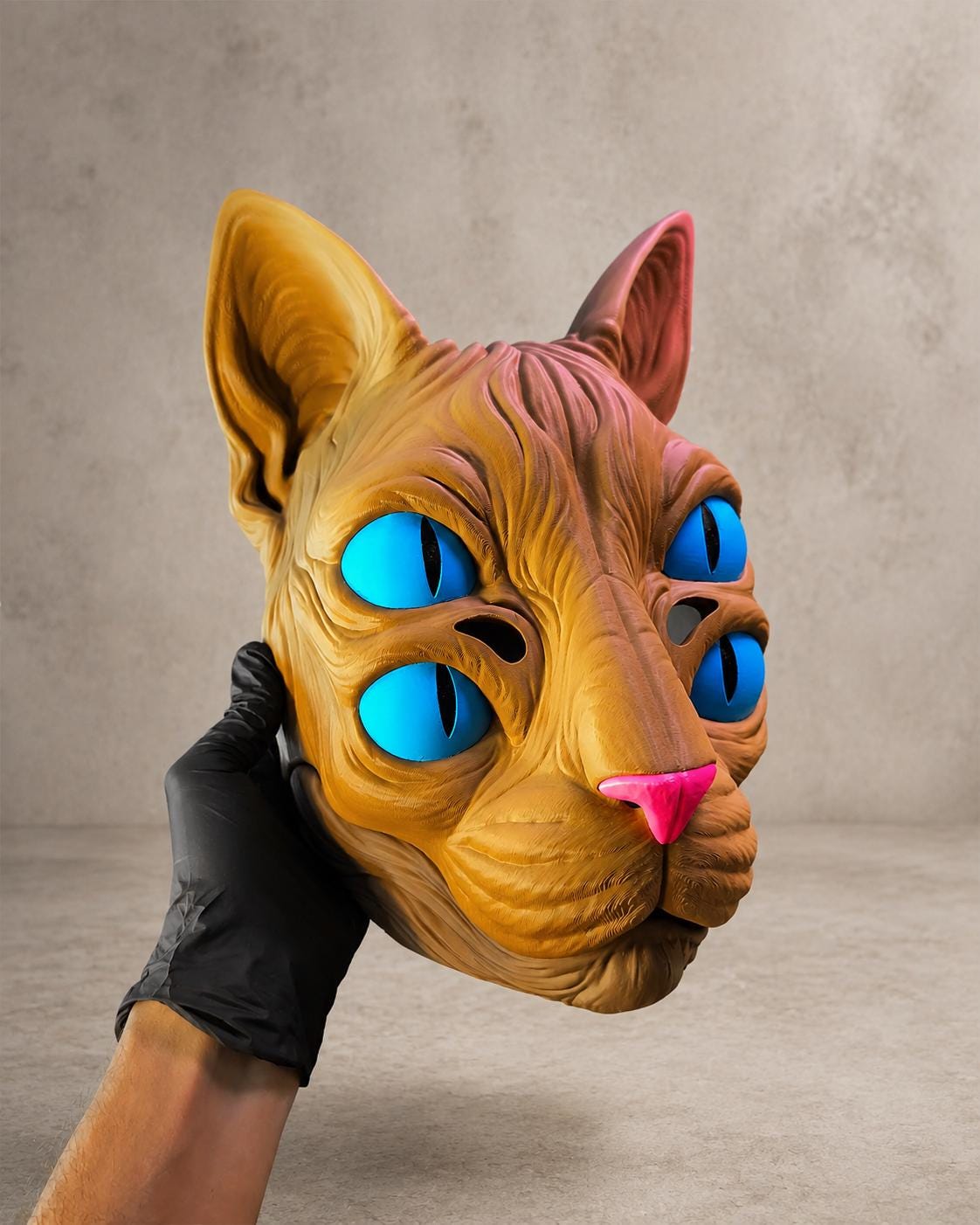 Nekora Maske mit vier Augen und beweglichem Kiefer | 5-farbige Katzen-Cosplay-Maske | PipeCox | Made in Germany FehnFactory