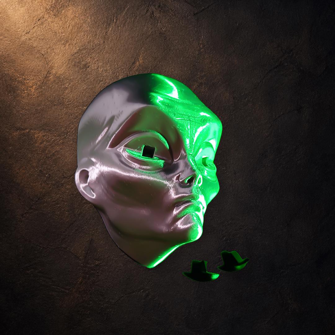 Alien Wall – Alienkopf Wanddeko | Silbergrau/Schwarz | Pipe Cox Design | ca. 11,4 cm FehnFactory