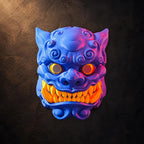 Foo Dog Maske – beweglicher Kiefer | Blau–Gold | Pipe Cox | Made in Germany FehnFactory