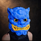 Foo Dog Maske – beweglicher Kiefer | Blau–Gold | Pipe Cox | Made in Germany FehnFactory
