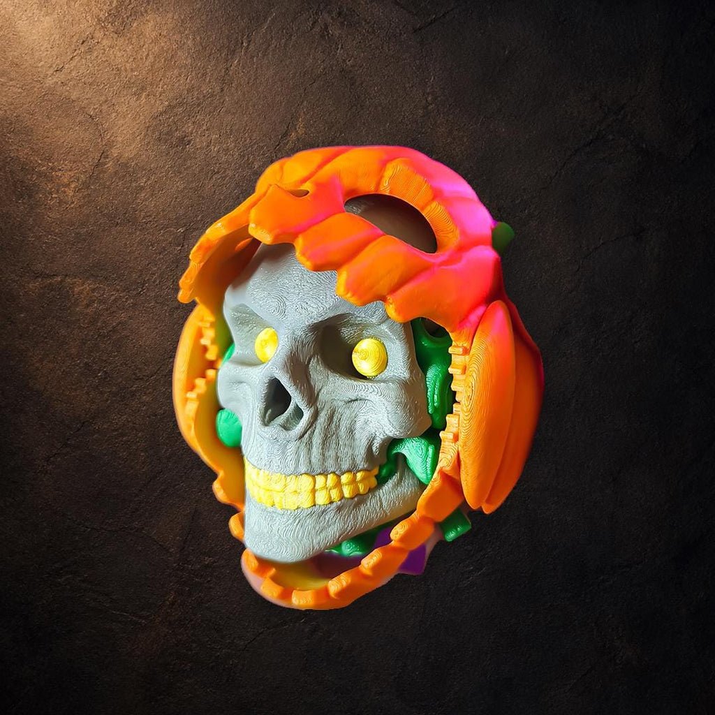 Pumpkin Skull – bewegliche Kürbis-Skulptur mit verstecktem Schädel | Pipe Cox | Made in Germany FehnFactory
