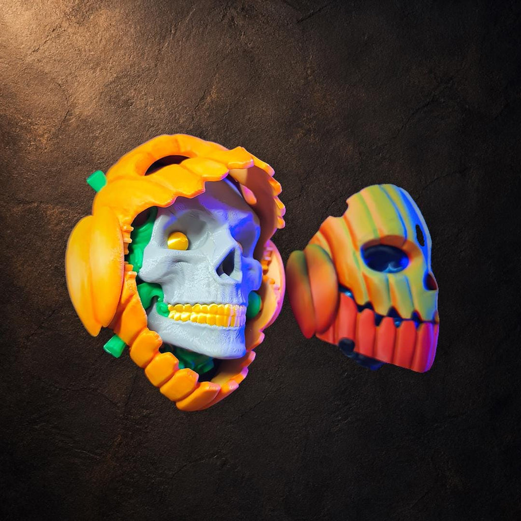 Pumpkin Skull – bewegliche Kürbis-Skulptur mit verstecktem Schädel | Pipe Cox | Made in Germany FehnFactory