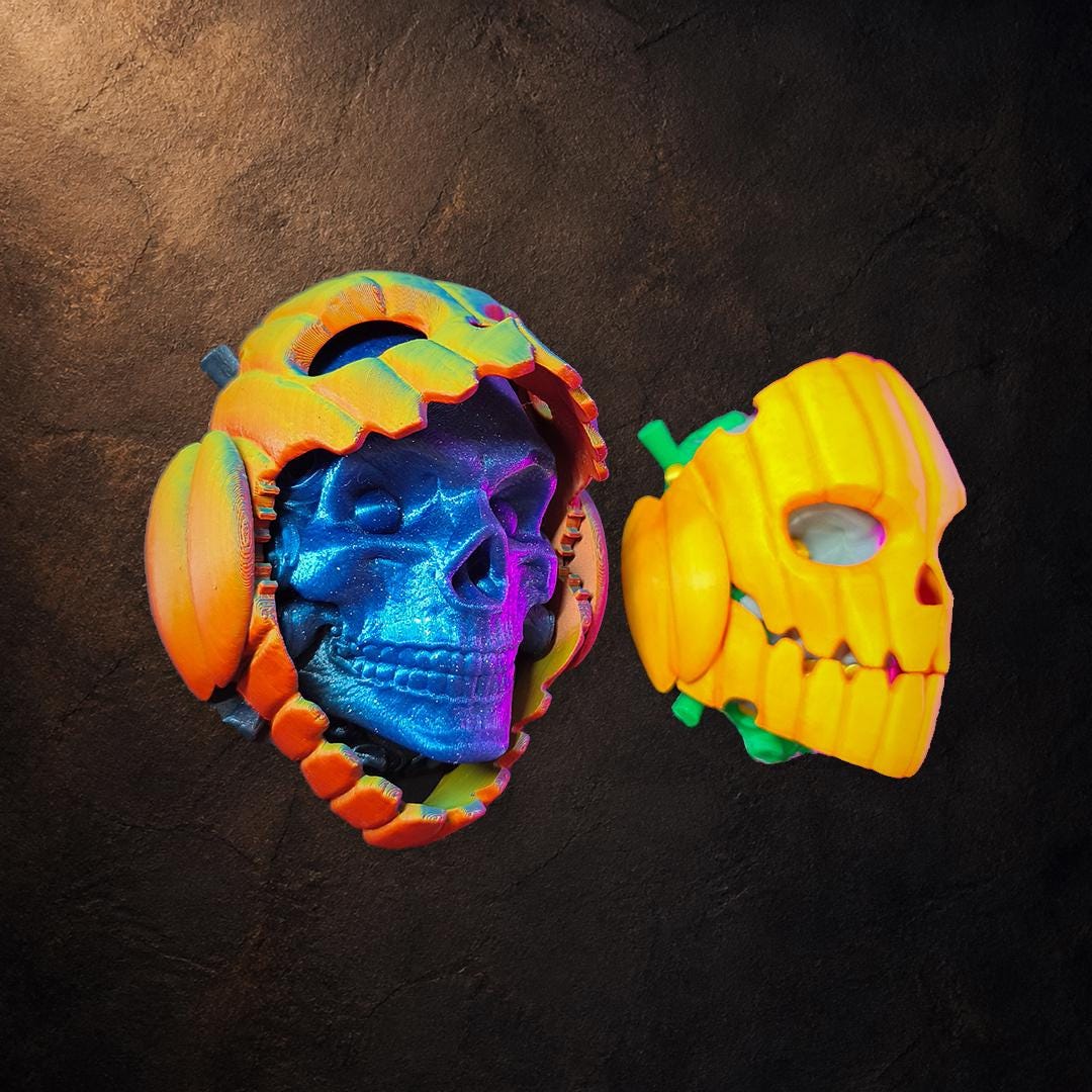 Pumpkin Skull – bewegliche Kürbis-Skulptur mit verstecktem Schädel | Pipe Cox | Made in Germany FehnFactory