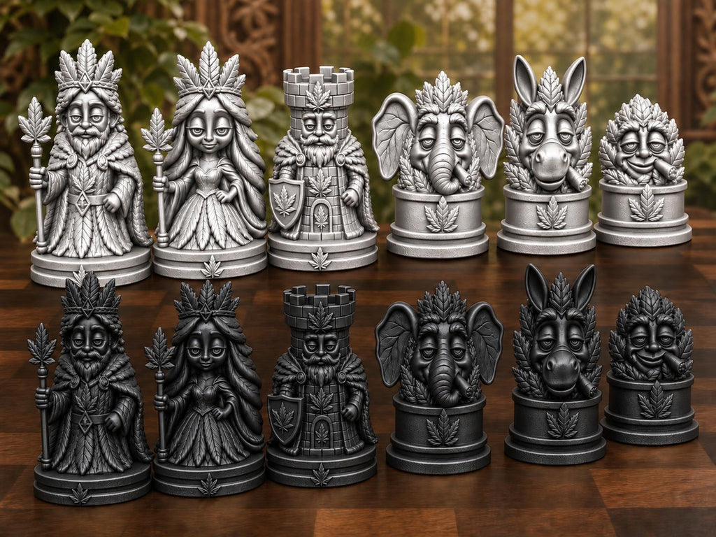 Königliches Blatt-Schachfigurenset – komplett 32-teilig | Natur-Fantasy | 3 Größen & 12 Farbpaare | Made in Germany FehnFactory