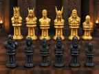 Mythisches Krieger-Schachfigurenset – komplett 32-teilig | Fantasy-Schach | 3 Größen & 12 Farbpaare | Made in Germany FehnFactory